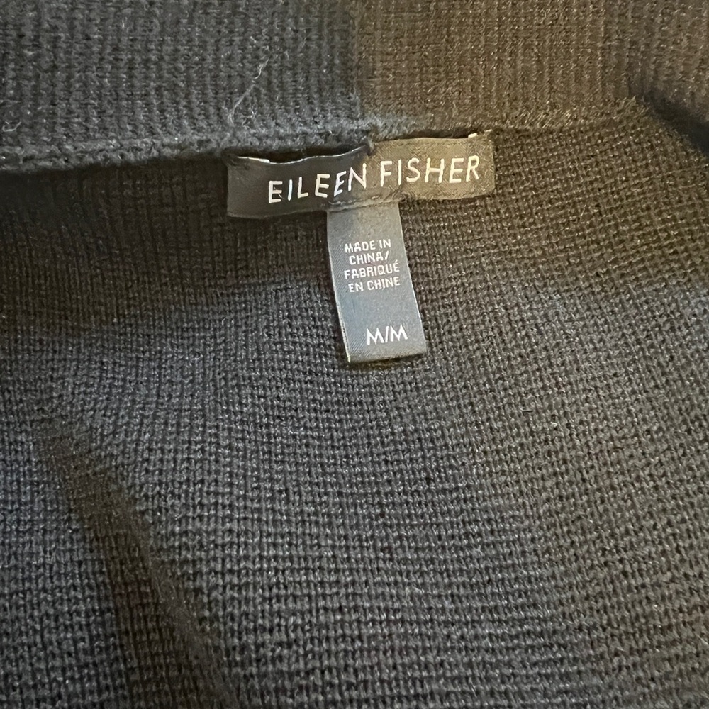 Eileen Fisher Silk & Organic Cotton Interlock Long‎ Cardigan Black Medium - Picture 9 of 10